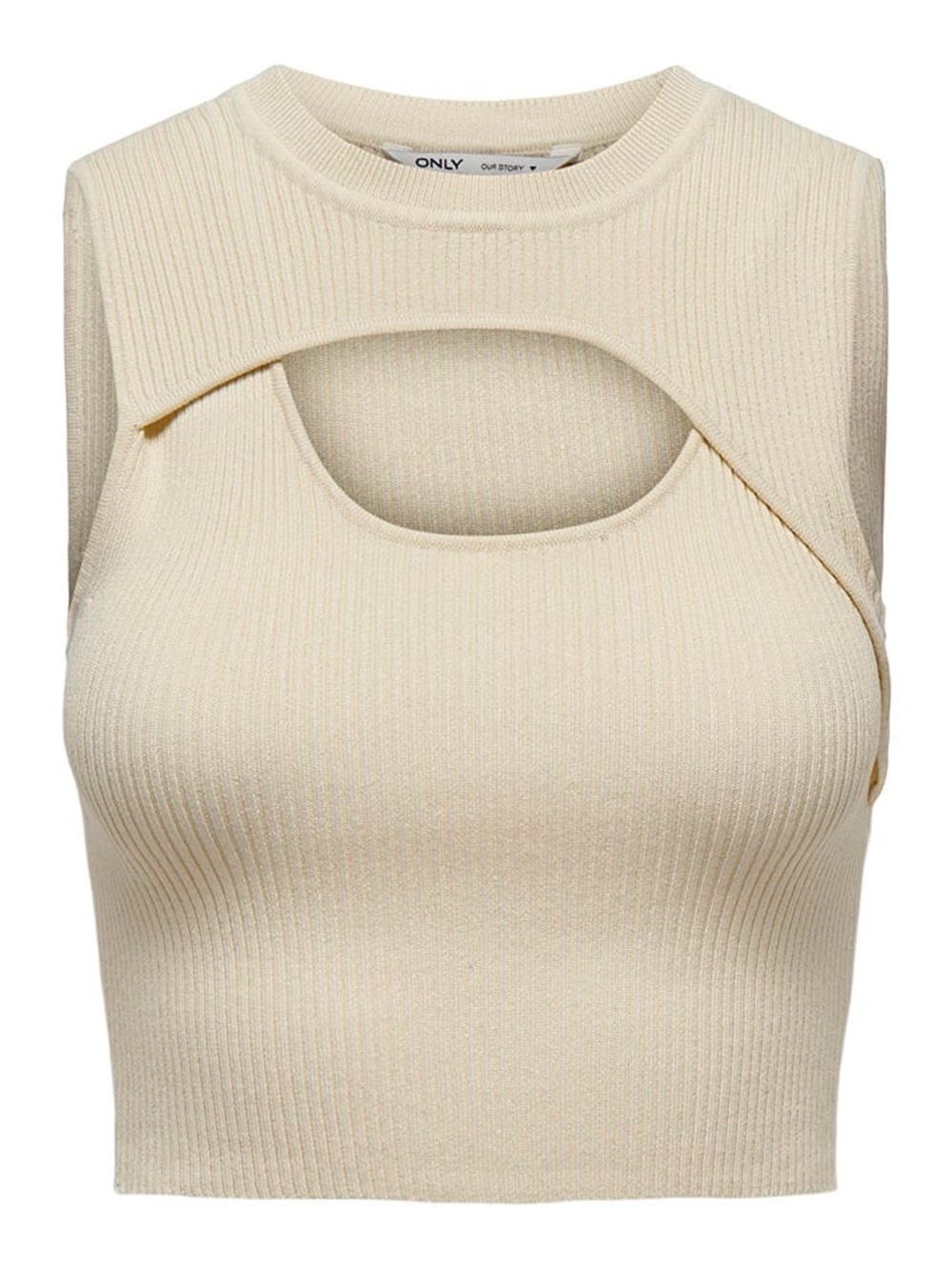 NWT Only Cream Ribbed Cutout Crop Top